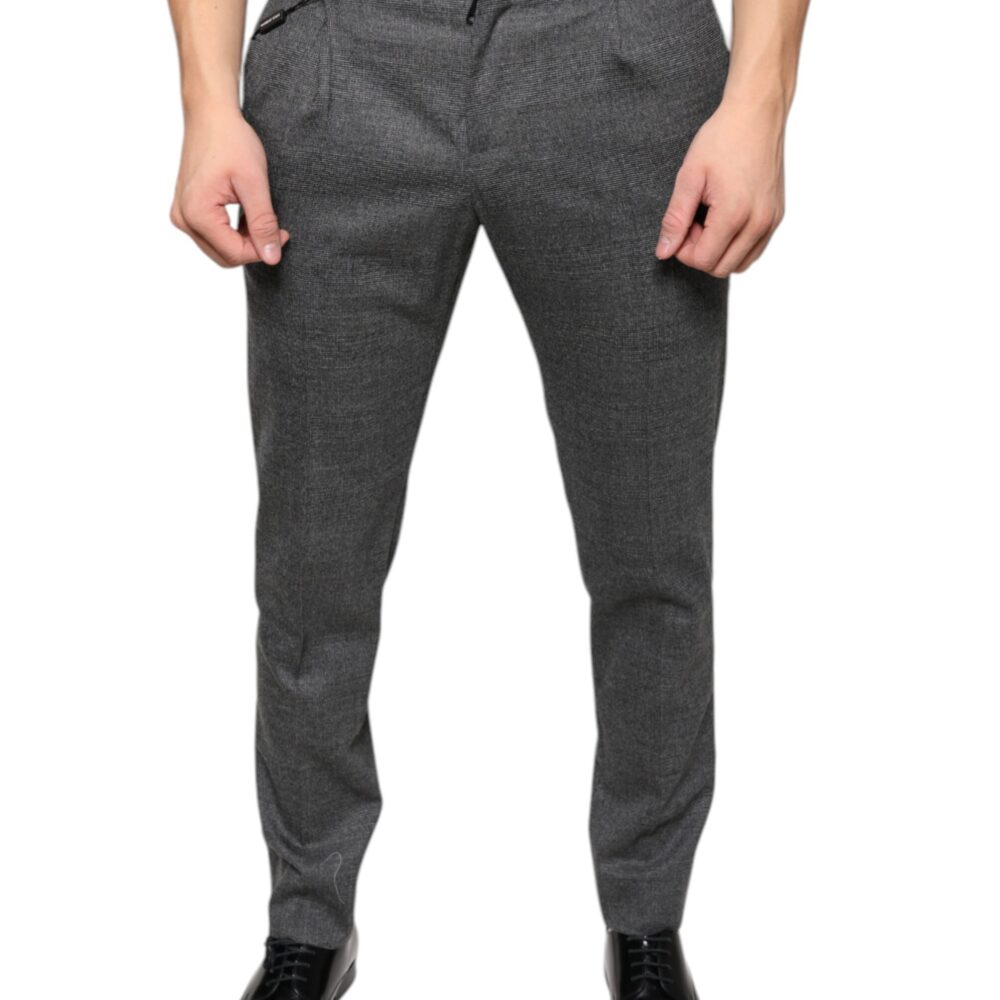 Gray Check Tartan Wool Skinny Pants