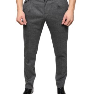Gray Check Tartan Wool Skinny Pants
