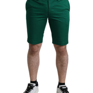 Elegant Deep Green Cotton Bermuda Shorts
