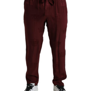 Elegant Maroon Silk Pajama Pants with Crown Motif
