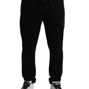 Elegant Black Cotton Joggers with Logo Embroidery
