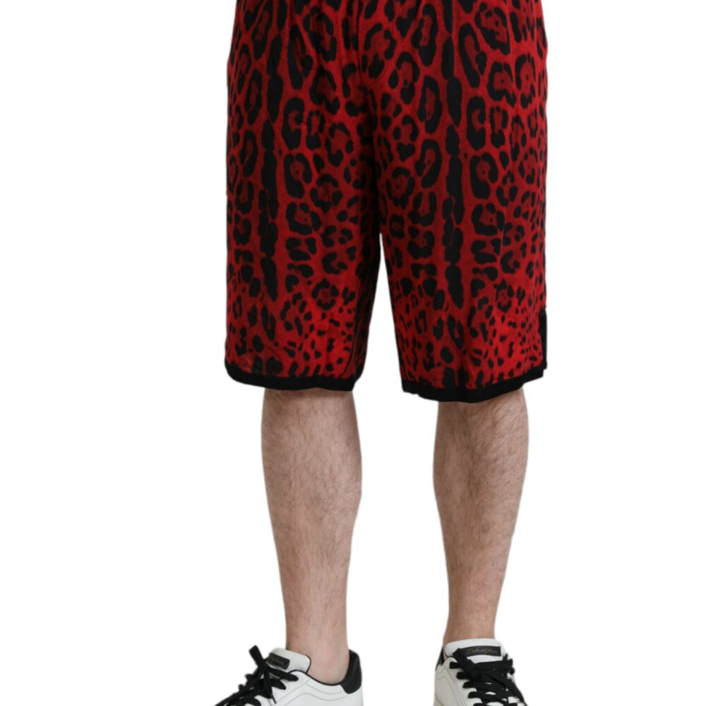 Red Leopard Print Viscose Bermuda Shorts
