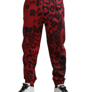 Elegant Leopard Print Joggers in Red and Black