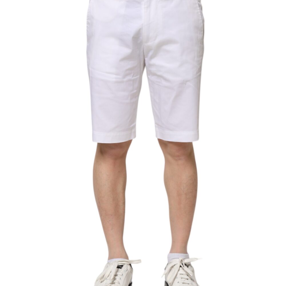 White Cotton Stretch Men Denim Bermuda Shorts