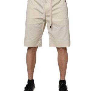 Off White Cotton Stretch Men Bermuda Shorts