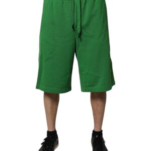 Green Cotton Men Sweatshorts Bermuda Shorts