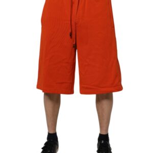 Red Cotton Blend Mid Waist Men Bermuda Shorts