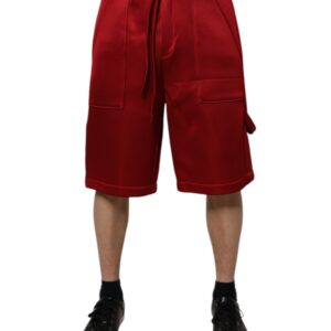Maroon Viscose Nylon Mid Waist Bermuda Shorts