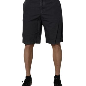 Dark Gray Cotton Mid Waist Men Bermuda Shorts