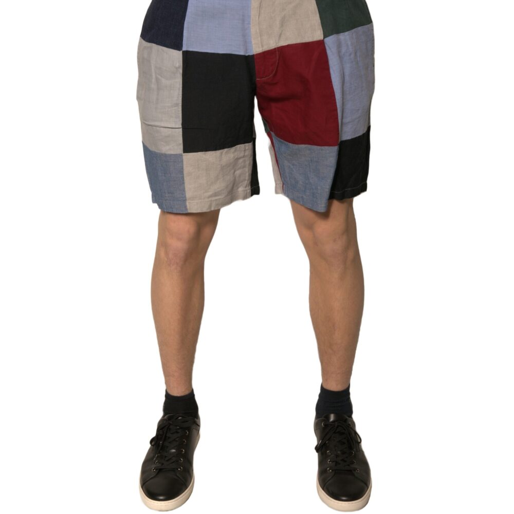 Multicolor Patchwork Linen Men Chino Shorts