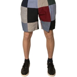 Multicolor Patchwork Linen Men Chino Shorts
