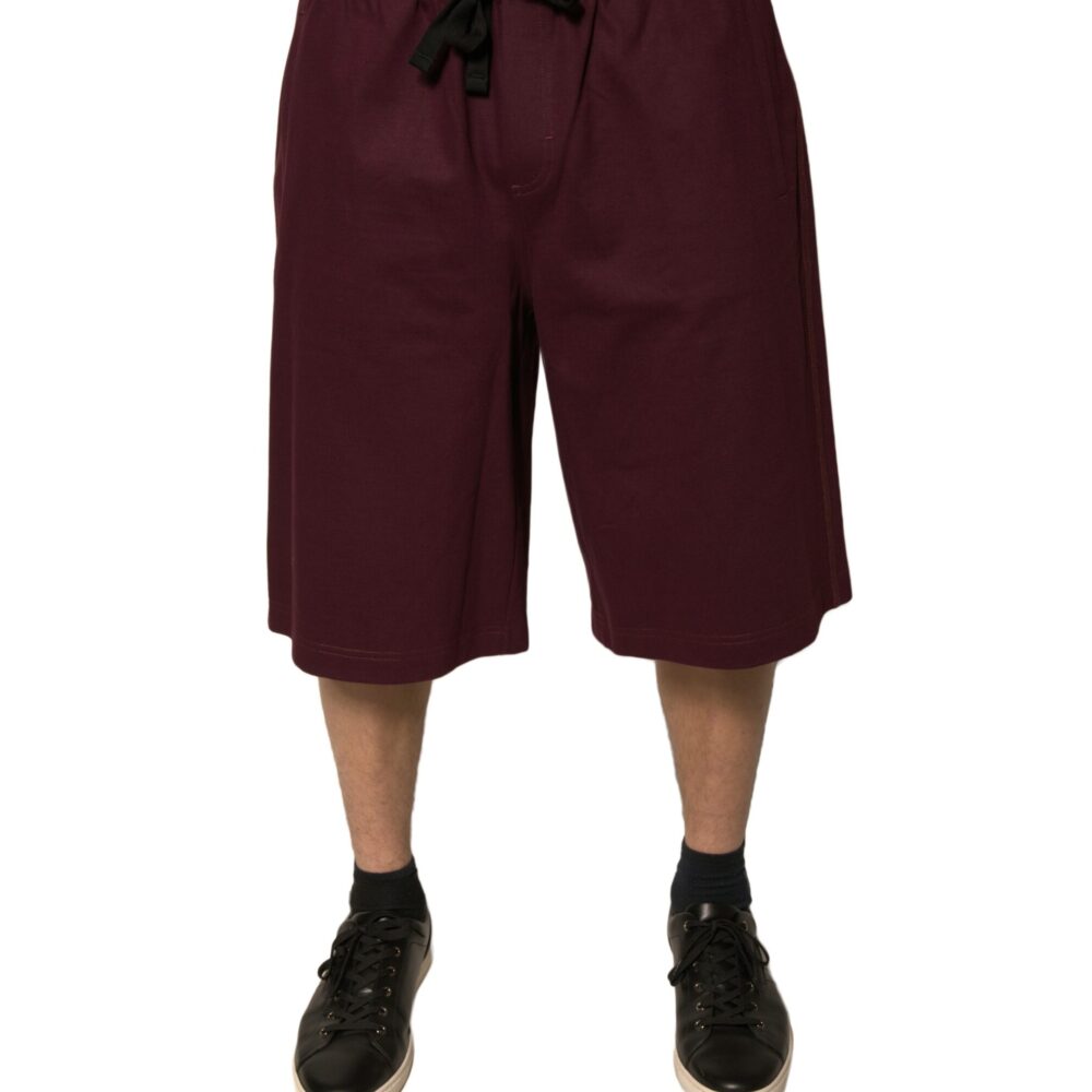 Maroon Cotton Mid Waist Bermuda Shorts