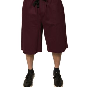 Maroon Cotton Mid Waist Bermuda Shorts