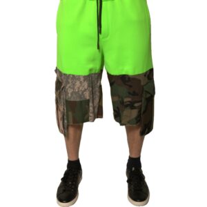 Green Patchwork Cargo Bermuda Shorts