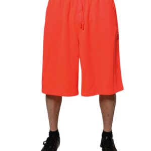 Red Polyester Mid Waist Men Bermuda Shorts