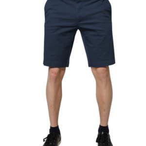 Blue Cotton Mid Waist Men Bermuda Shorts