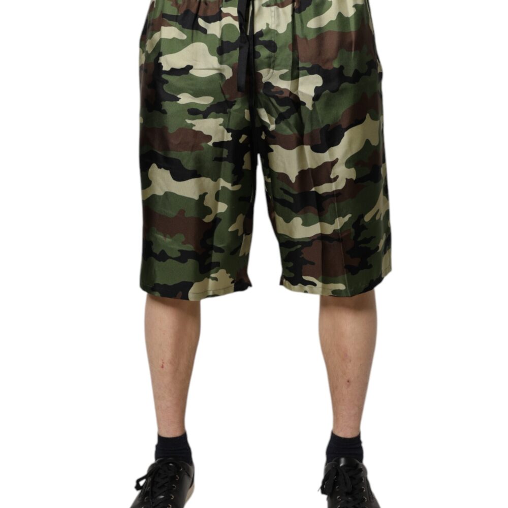 Multicolor Camouflage Silk Mid Waist Bermuda Shorts