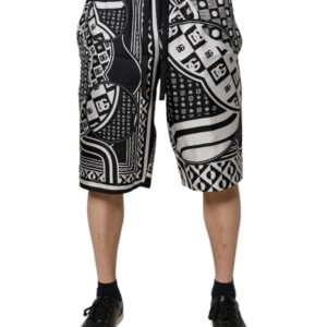 Black White Bandana Silk Men Bermuda Shorts