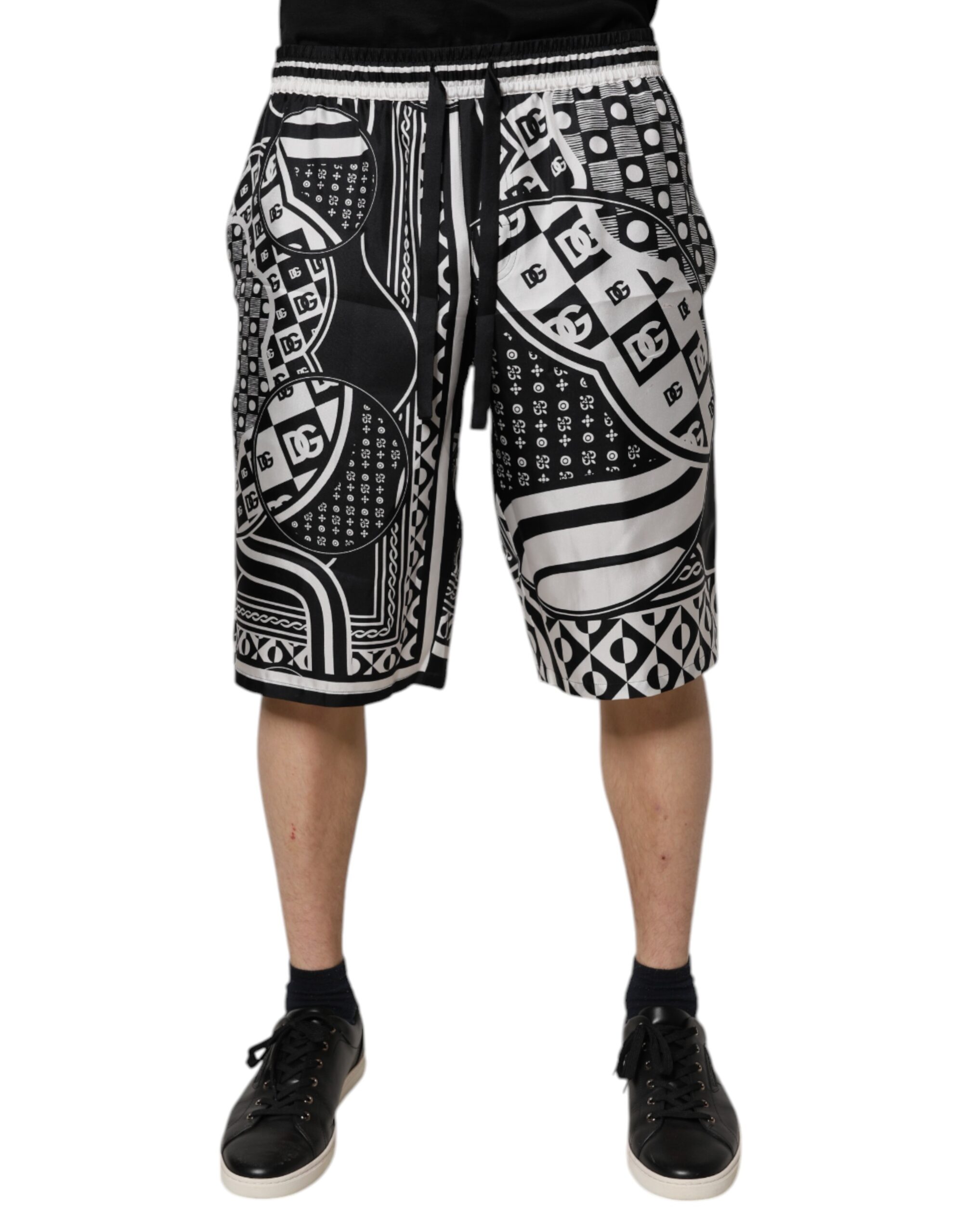 Black White Bandana Silk Men Bermuda Shorts
