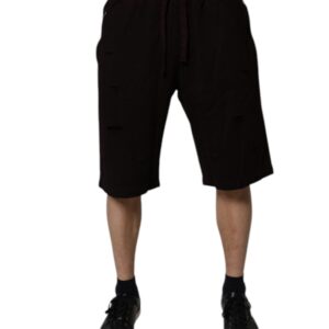 Maroon Cotton Logo Plaque Men Bermuda Shorts