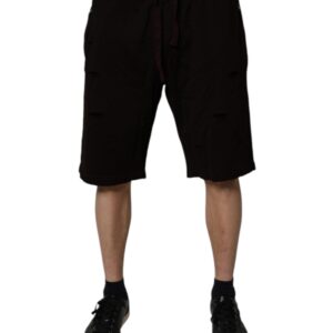 Maroon Cotton Logo Plaque Men Bermuda Shorts