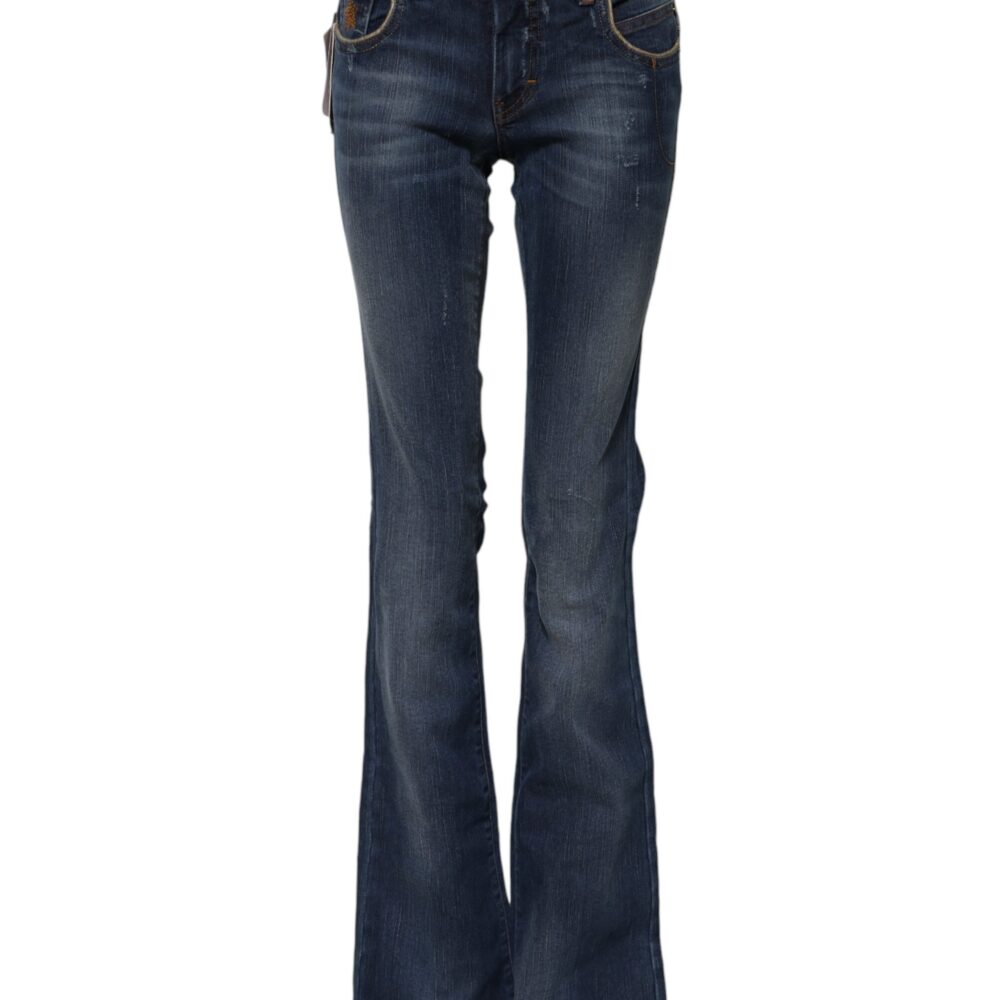Blue Cotton Mid Waist Wide Leg Denim Jeans