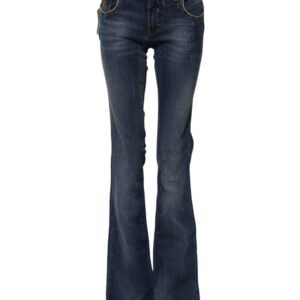 Blue Cotton Mid Waist Wide Leg Denim Jeans