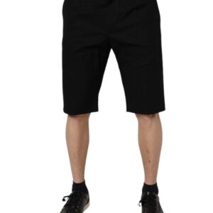 Black Cotton Stretch Mid Waist Bermuda Shorts