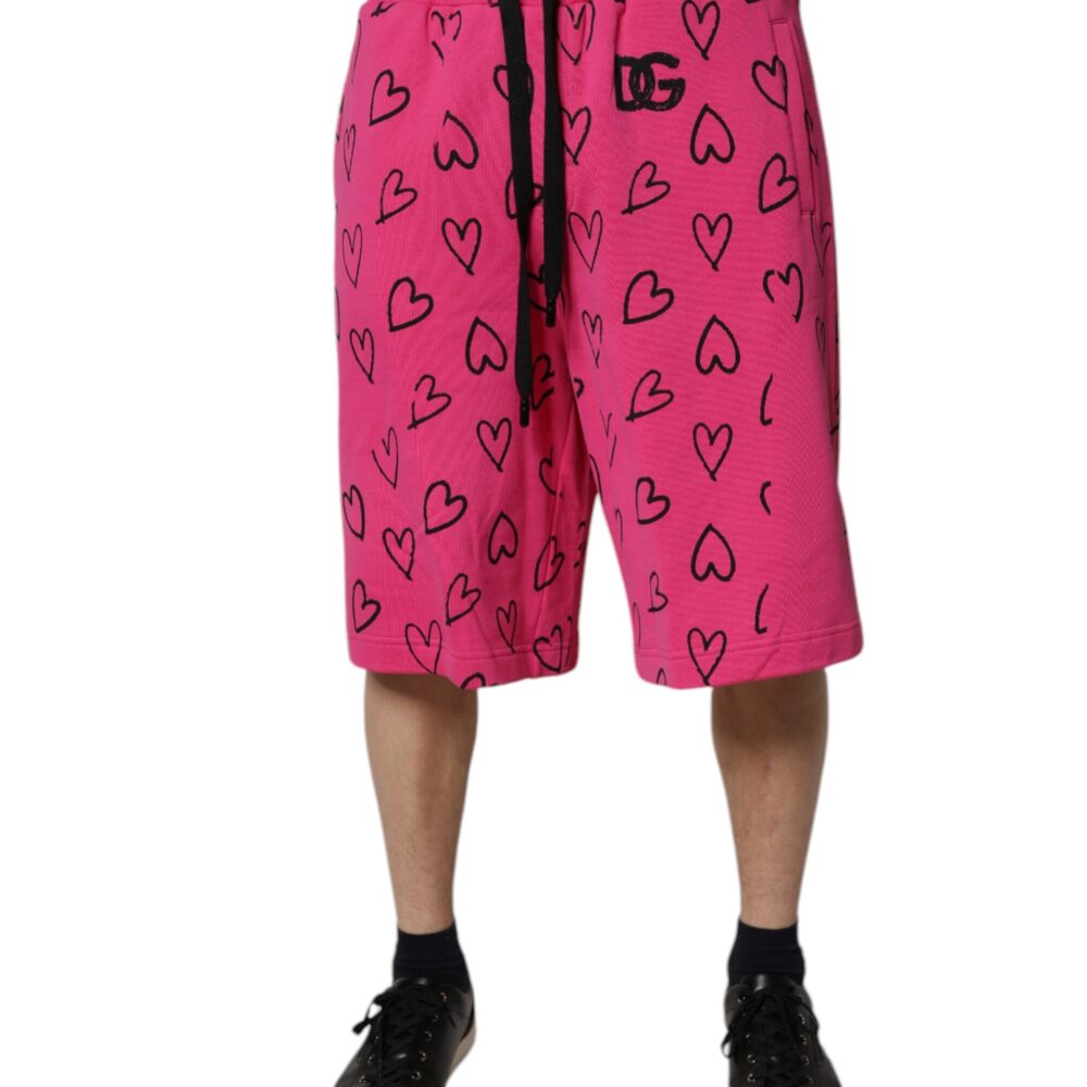 Pink Cotton Heart Print Bermuda Shorts