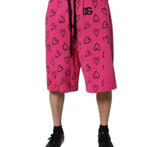 Pink Cotton Heart Print Bermuda Shorts