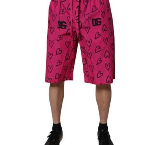 Pink Cotton Heart Print Bermuda Shorts