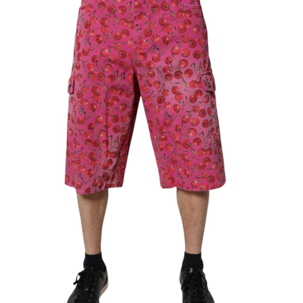 Pink Cherry Print Cargo Cotton Shorts