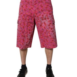 Pink Cherry Print Cargo Cotton Shorts