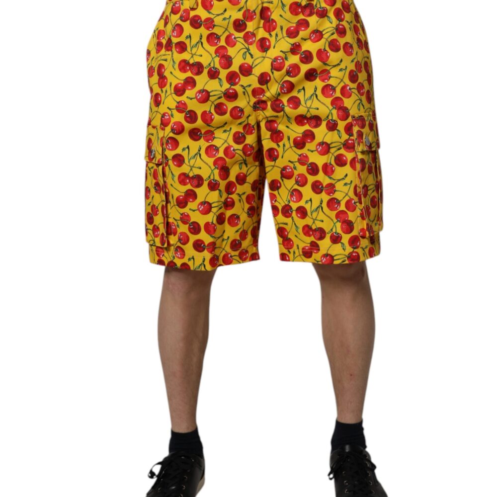 Yellow Cherry Print Cotton Men Bermuda Shorts