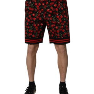 Black Red Cherry Print Bermuda Cotton Shorts