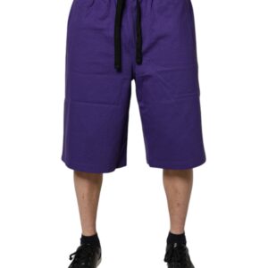 Purple Cotton Men Bermuda Sweatshorts Shorts