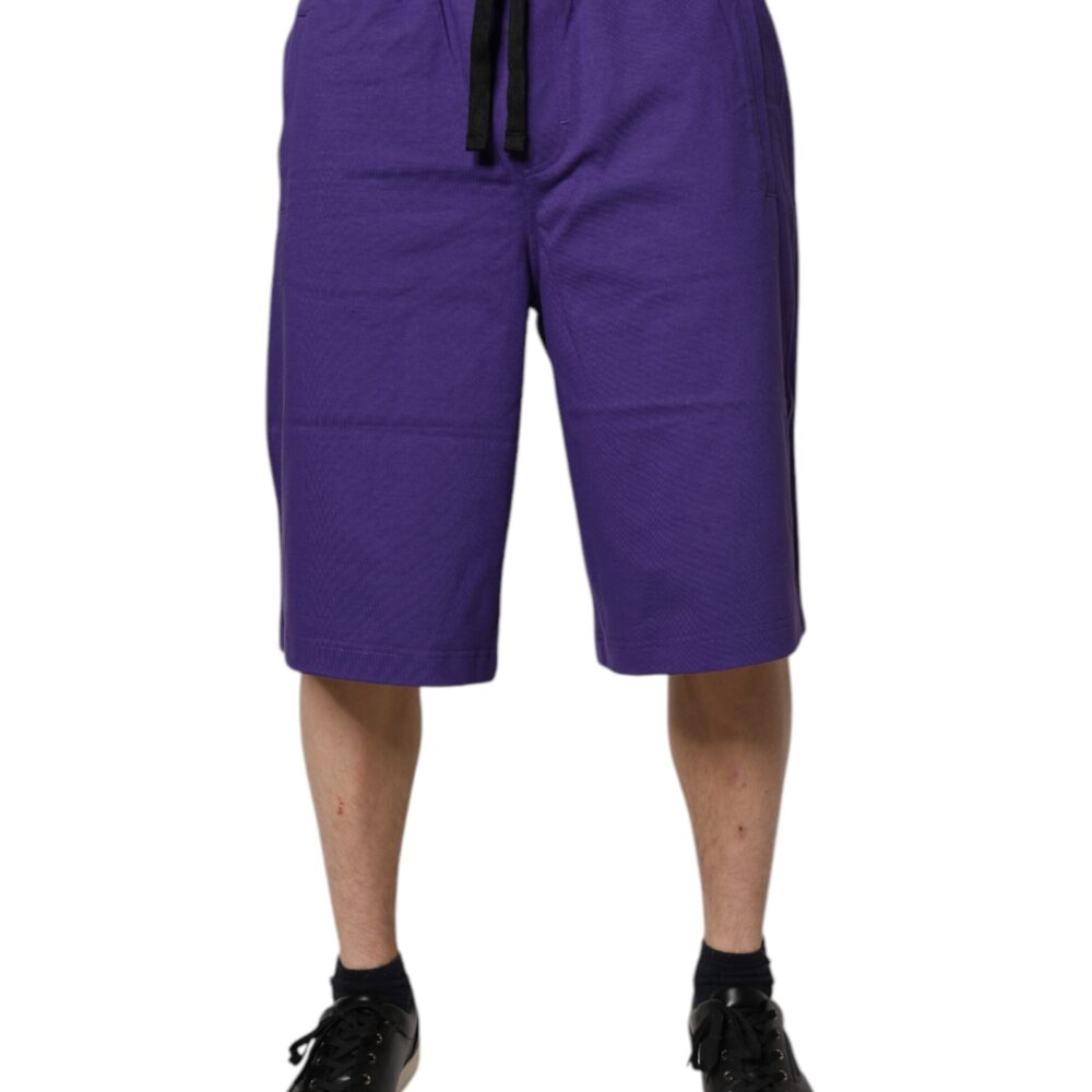 Purple Cotton Men Bermuda Sweatshorts Shorts