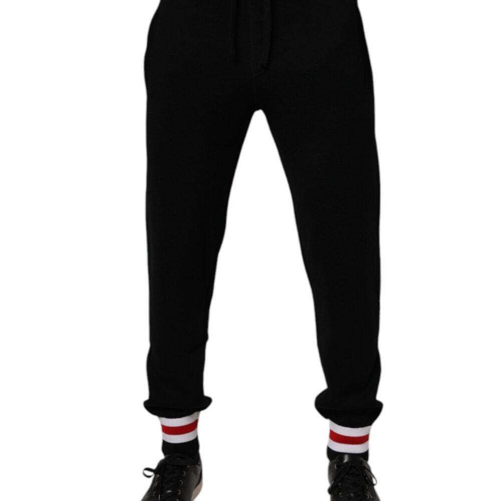 Black Wool Mid Waist Jogger Sweatpants Pants