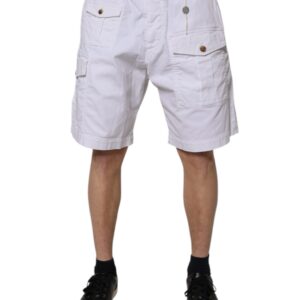 White Cargo Denim Mid Waist Casual Bermuda Shorts