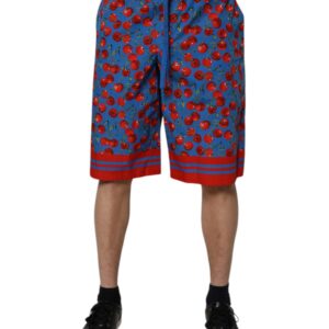 Blue Cherry Print Cotton Men Bermuda Shorts