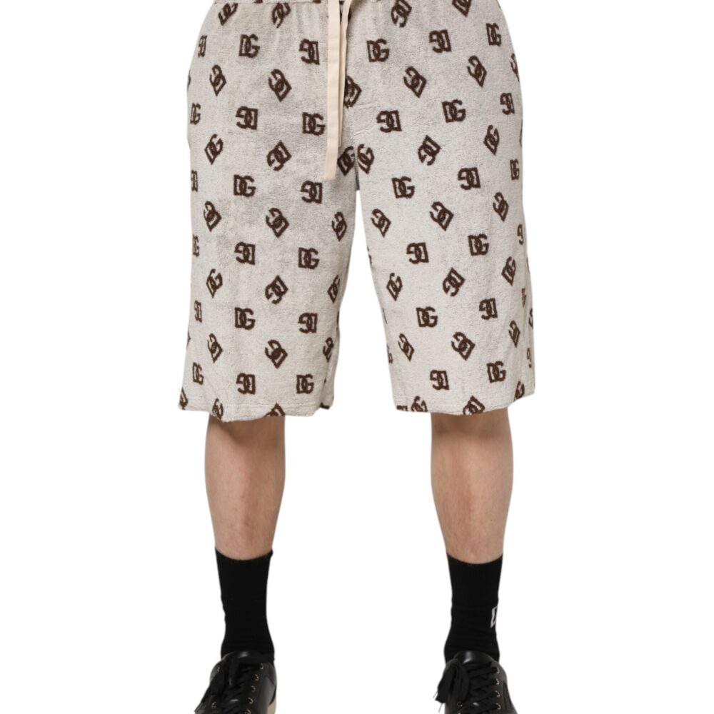 White Cotton DG Mania Print Men Bermuda Shorts