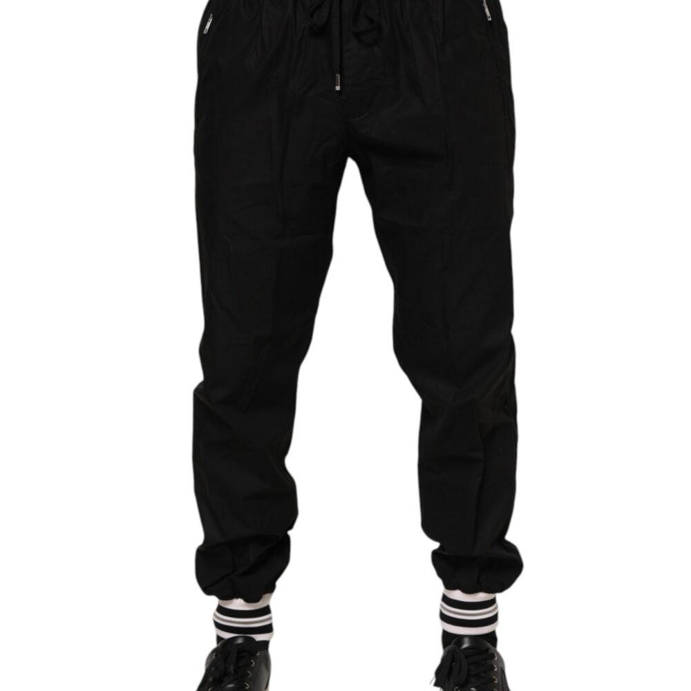Black Cotton Logo Tape Men Jogger Pants
