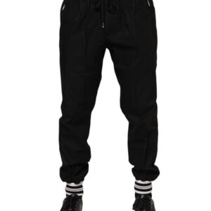 Black Cotton Logo Tape Men Jogger Pants