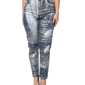 Blue Washed Print High Waist Denim Jeans