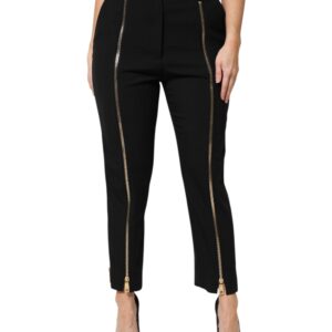 Black Wool High Waist Zipper Tapered Pants