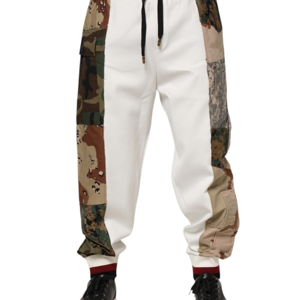 White Patchwork Jogger Pants