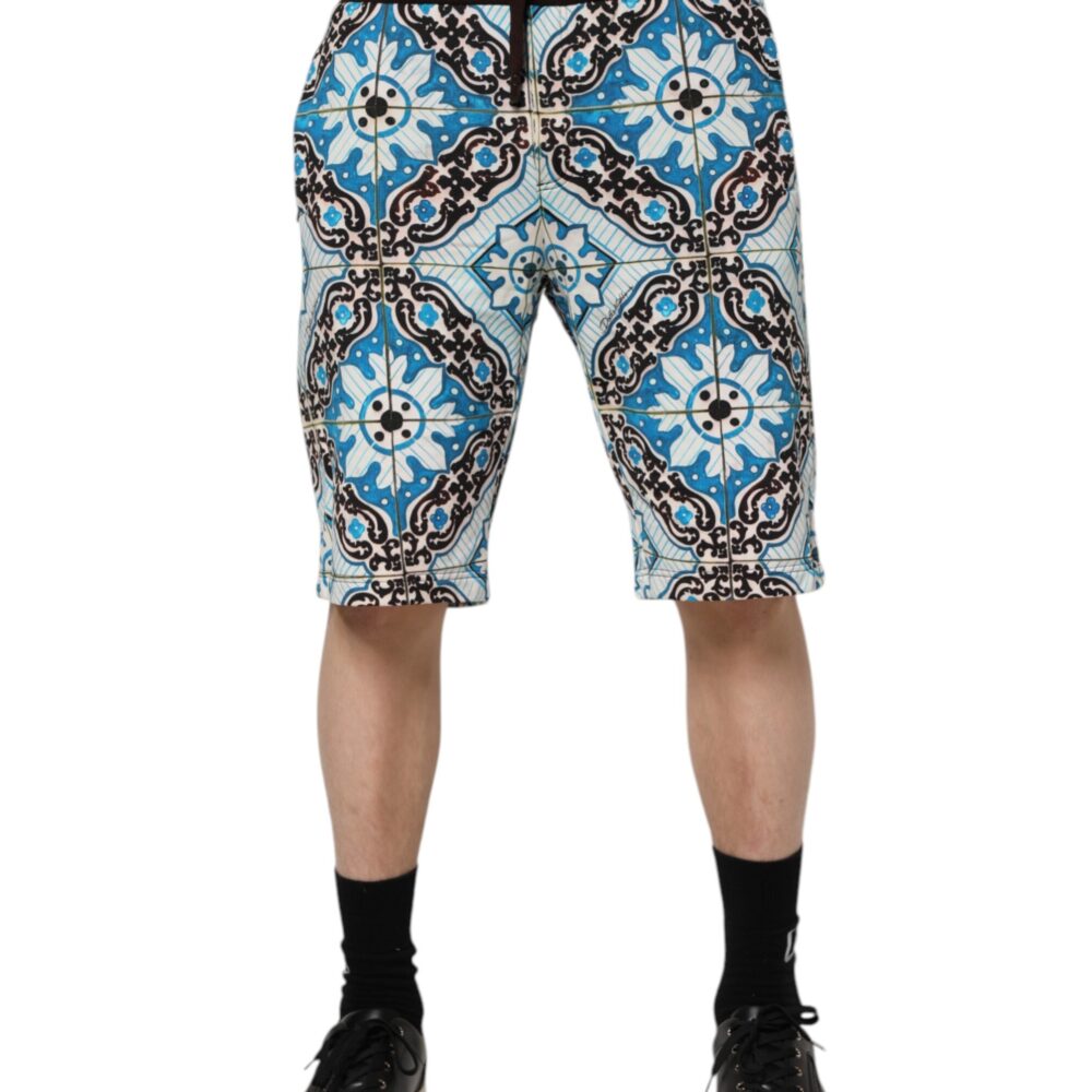 Multicolor Cotton Maiolica Print Bermuda Shorts