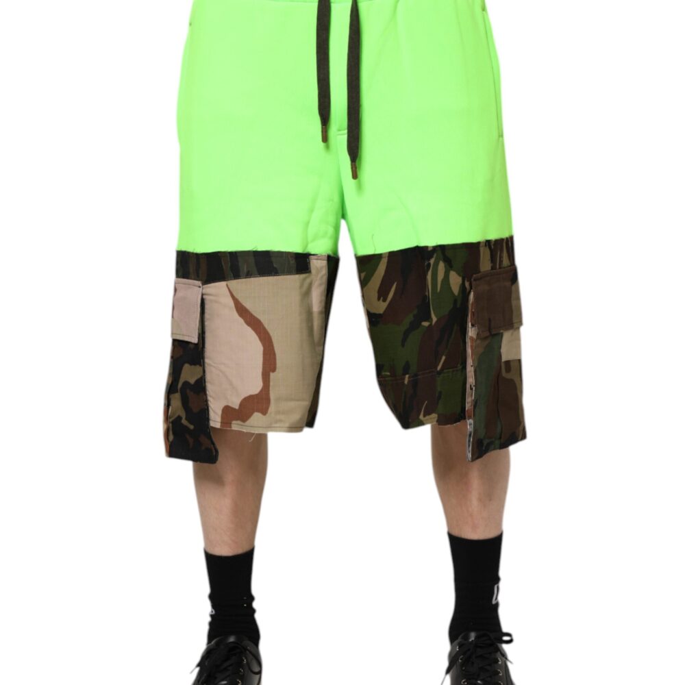 Green Patchwork Cargo Bermuda Men Shorts