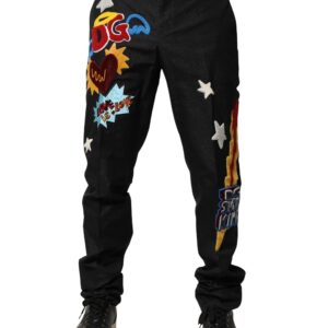 Black Graphic Embroidery Men Pants