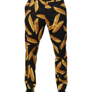 Black Pasta Print Tapered Men Pants